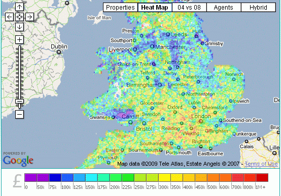 House Price Heat Map from Estate Angels